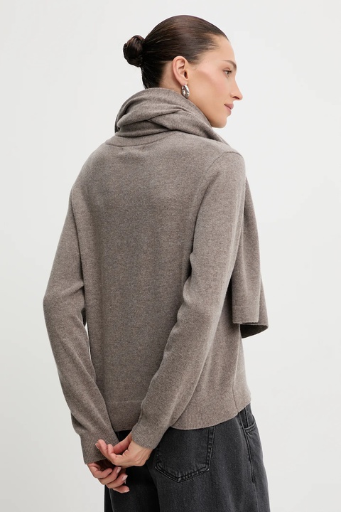 Answear.LAB sweter z wełny merino z szalem damski kolor brązowy lekki - zdjęcie produktu nr 2