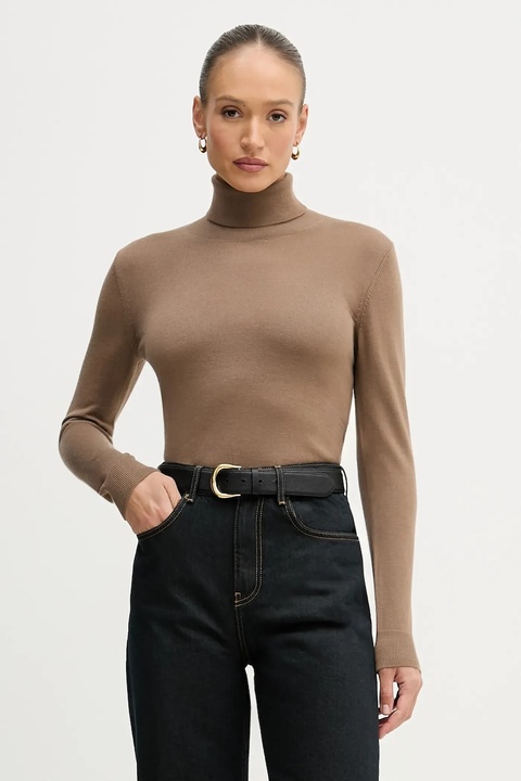 Sisley sweter damski kolor brązowy lekki z golfem 11BAM201C - zdjęcie produktu nr 1