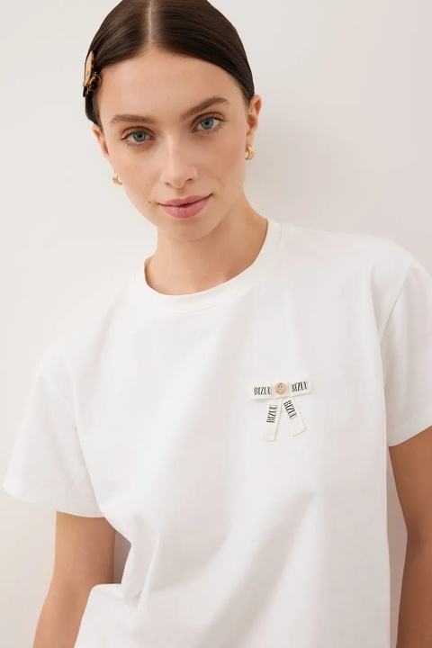 Bizuu t-shirt bawełniany TISHALLE damski kolor beżowy TISHALLE KREMOWY - zdjęcie produktu nr 2