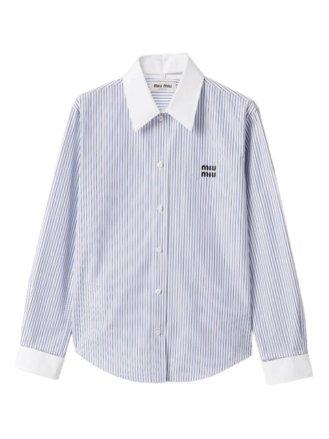 Miu Miu striped logo-embroidered shirt - Blue - zdjęcie produktu nr 1