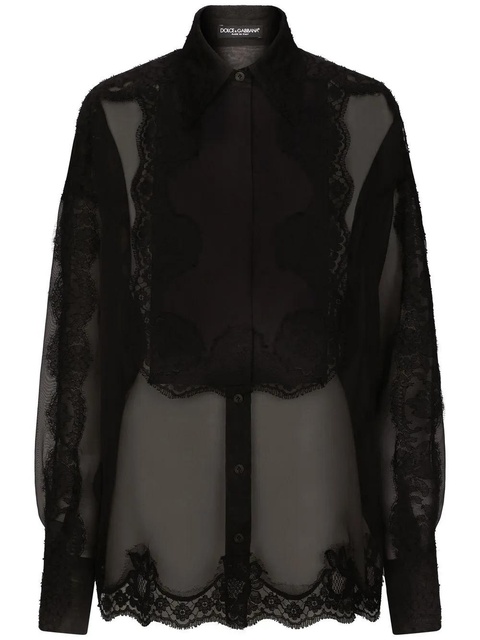 Dolce & Gabbana lace-trim organza tuxedo shirt - Black - zdjęcie produktu nr 1