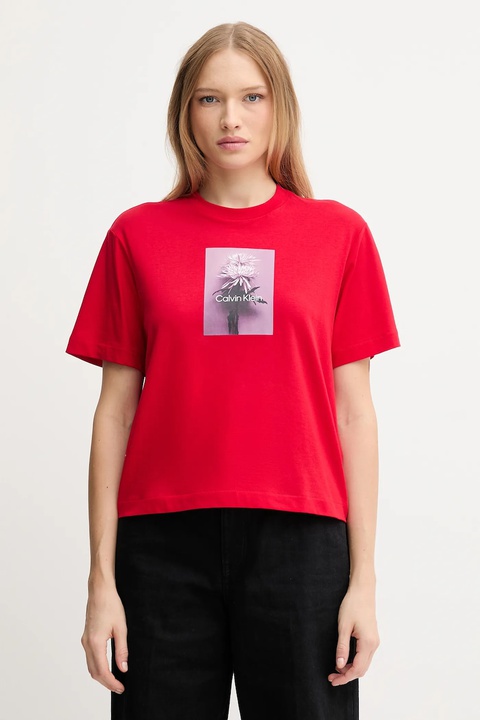 Calvin Klein Jeans t-shirt bawełniany damski kolor czerwony LV047D880G - zdjęcie produktu nr 1