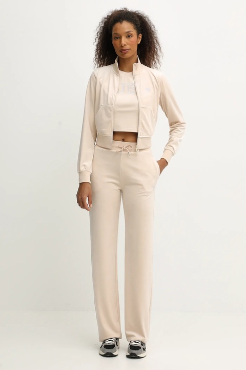 Guess bluza welurowa COUTURE damska kolor beżowy gładka V3BQ22 K0232 - zdjęcie produktu nr 2