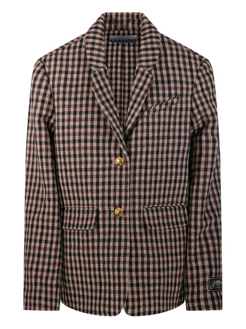 GANNI gingham check buttoned blazer - Brown - zdjęcie produktu nr 1