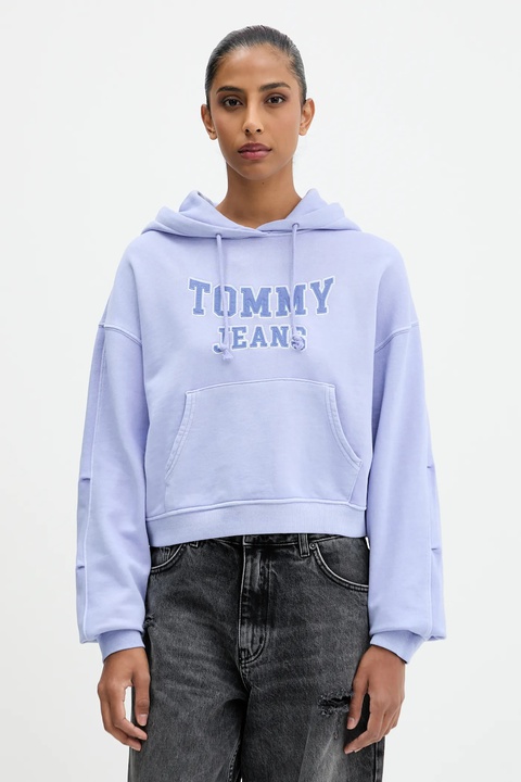 Tommy Jeans bluza bawełniana damska kolor niebieski z kapturem z aplikacją DW0DW21598 - zdjęcie produktu nr 1