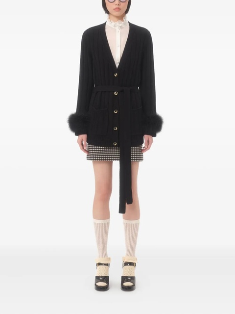 Valentino Garavani feather-cuff ribbed cardigan - Black - zdjęcie produktu nr 1