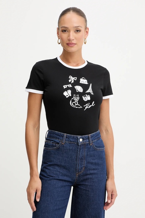 Karl Lagerfeld t-shirt bawełniany damski kolor czarny B1W17027 - zdjęcie produktu nr 1