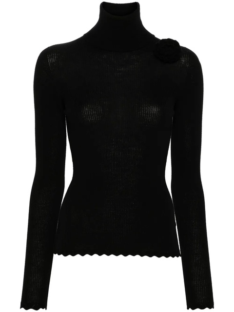 Blumarine floral-brooch roll-neck jumper - Black - zdjęcie produktu nr 1