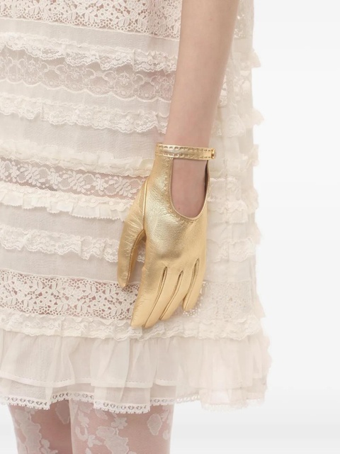 Valentino Garavani open-fingered metallic leather gloves - Gold - zdjęcie produktu nr 2