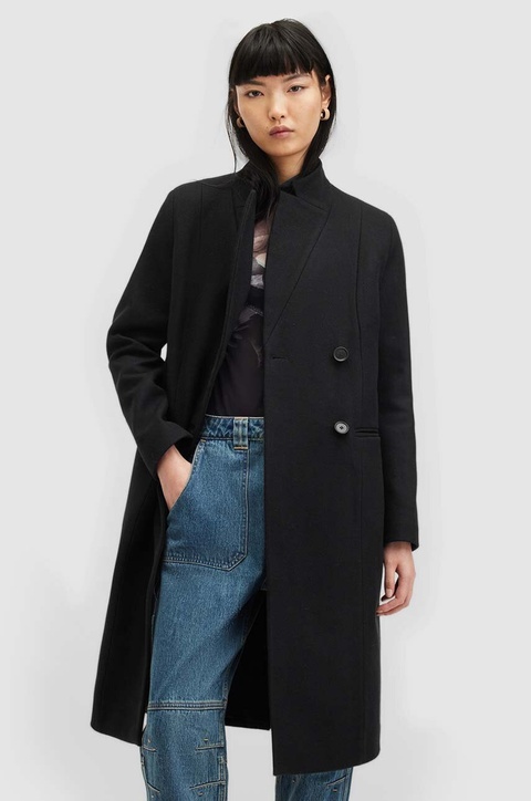 AllSaints płaszcz wełniany SIDNEY kolor czarny przejściowy W008OZ - zdjęcie produktu nr 1