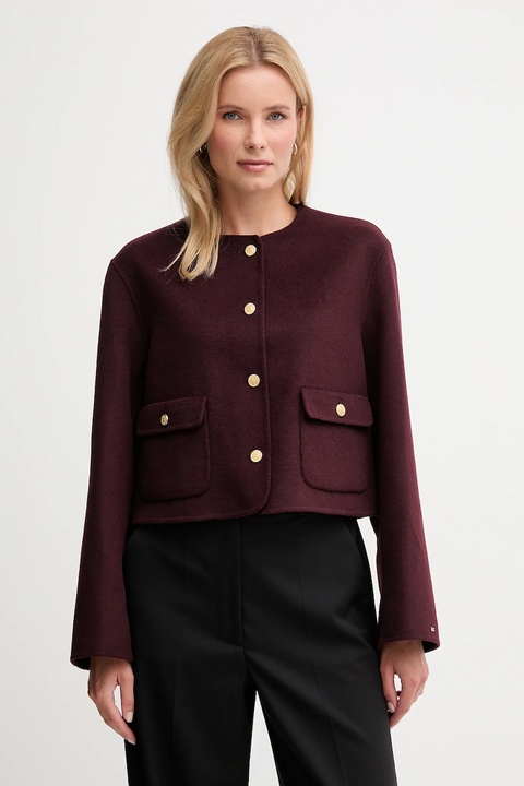 Tommy Hilfiger kurtka z wełną kolor bordowy WW0WW47446 - zdjęcie produktu nr 1