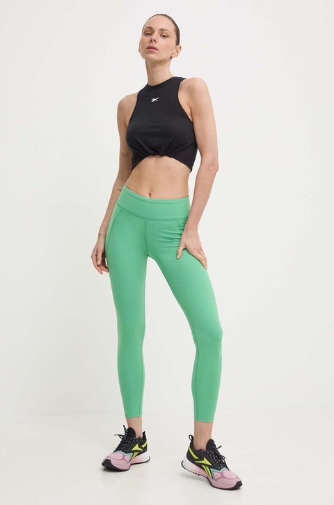 Reebok legginsy treningowe LUX COLLECTION kolor zielony gładkie 100076188 - zdjęcie produktu nr 1