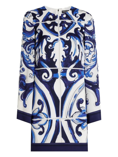 Dolce & Gabbana Majolica-print long-sleeve mini dress - Blue - zdjęcie produktu nr 1