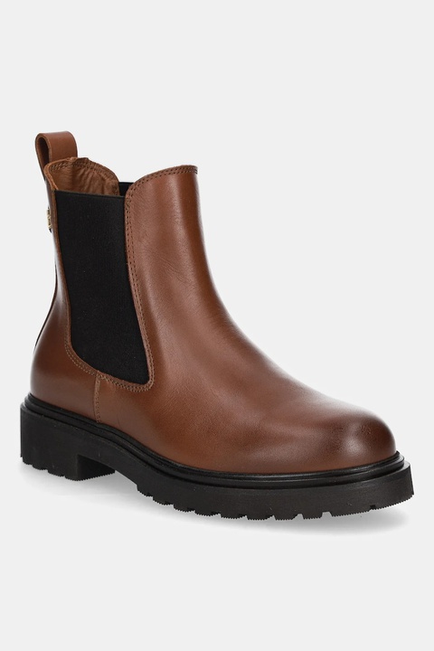 Tommy Hilfiger sztyblety skórzane LEATHER CLEATED CHELSEA damskie kolor brązowy na płaskim obcasie FW0FW08766 - zdjęcie produktu nr 1