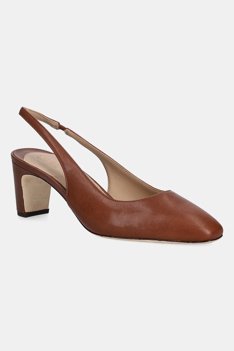 Lauren Ralph Lauren czółenka skórzane Klaire kolor brązowy na słupku z odkrytą piętą 802P00096002 - zdjęcie produktu nr 1