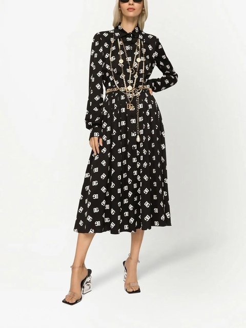 Dolce & Gabbana logo-print belted midi dress - Black - zdjęcie produktu nr 1