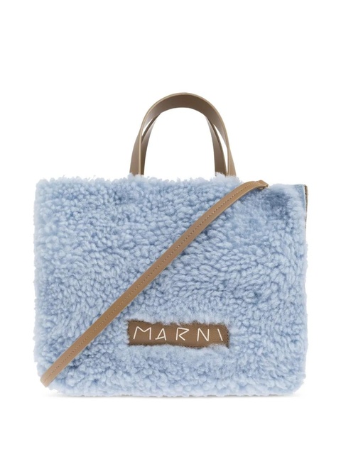 Marni shearling leather-trimmed tote bag - Blue - zdjęcie produktu nr 1