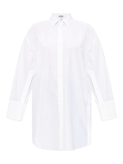 LOEWE logo-embroidered cotton midi shirt dress - White - zdjęcie produktu nr 1