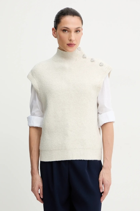 Morgan kamizelka z domieszką wełny damski kolor beżowy z półgolfem MSARA - zdjęcie produktu nr 1