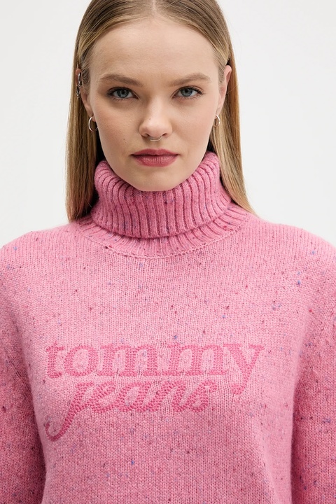 Tommy Jeans sweter z dodatkiem wełny damski kolor różowy z golfem DW0DW21687 - zdjęcie produktu nr 2
