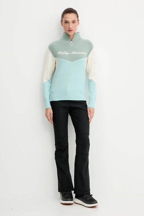 Helly Hansen sweter Apres damski kolor zielony ciepły z golfem 66029 - zdjęcie produktu nr 2