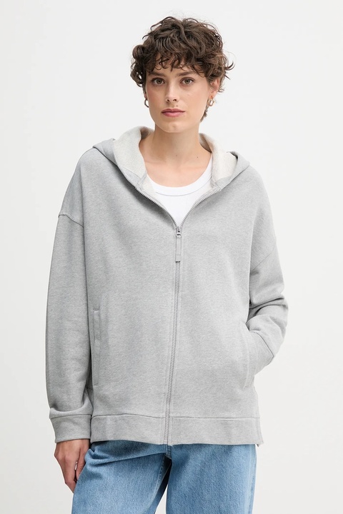 United Colors of Benetton bluza bawełniana damska kolor szary z kapturem gładka 3UNID500R - zdjęcie produktu nr 1