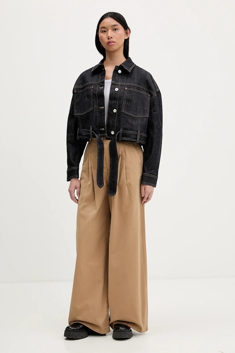 Tommy Jeans spodnie bawełniane damskie kolor zielony szerokie high waist DW0DW22634 - zdjęcie produktu nr 2