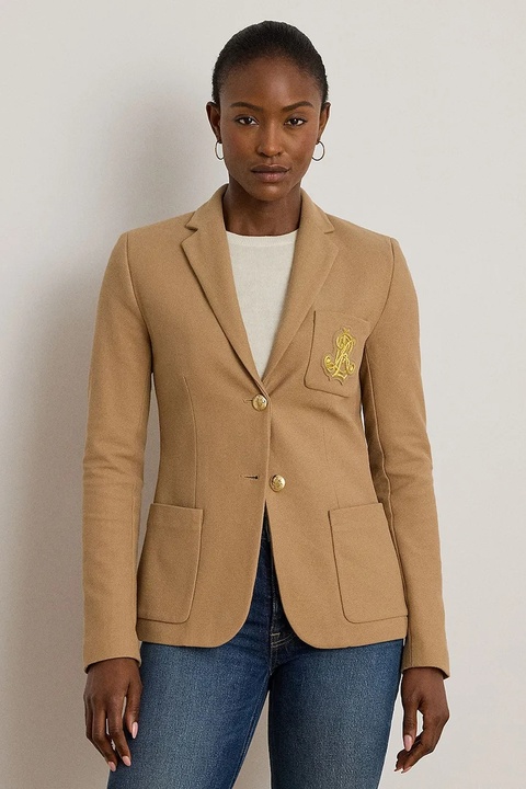 Lauren Ralph Lauren marynarka kolor beżowy jednorzędowa gładka 200797305 - zdjęcie produktu nr 1