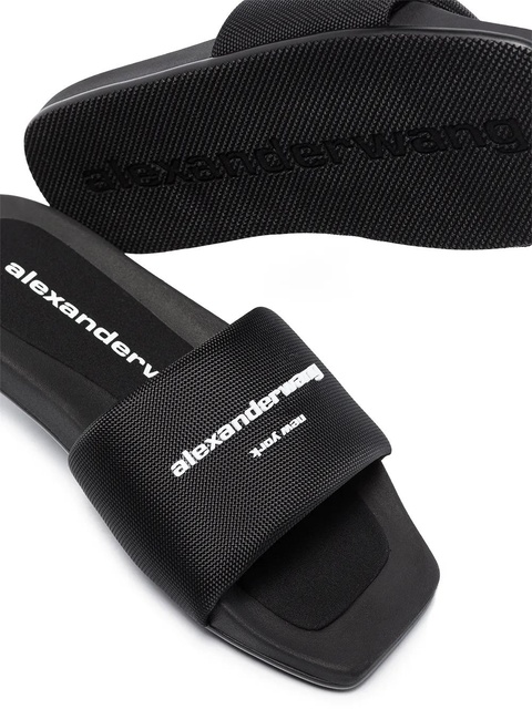 Alexander Wang logo-print flat slides - Black - zdjęcie produktu nr 2