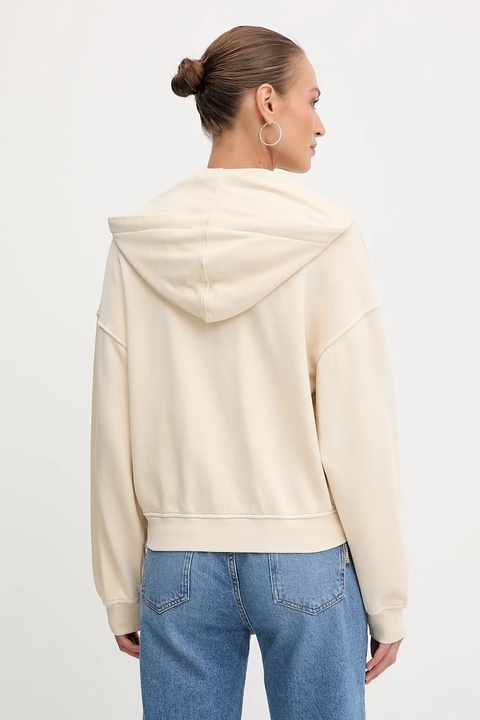 Pinko bluza bawełniana damska kolor beżowy z kapturem gładka 105509 A2RB - zdjęcie produktu nr 2