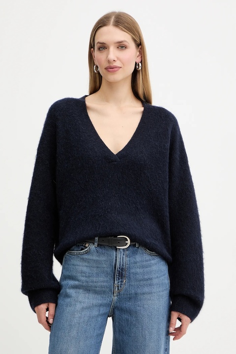 BOSS Orange sweter z dodatkiem wełny damski kolor granatowy 50549185 - zdjęcie produktu nr 1