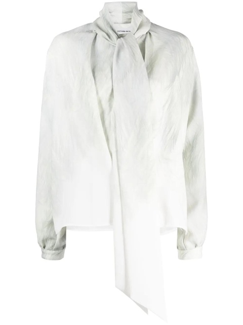 Victoria Beckham feather-print bow-collar top - White - zdjęcie produktu nr 1