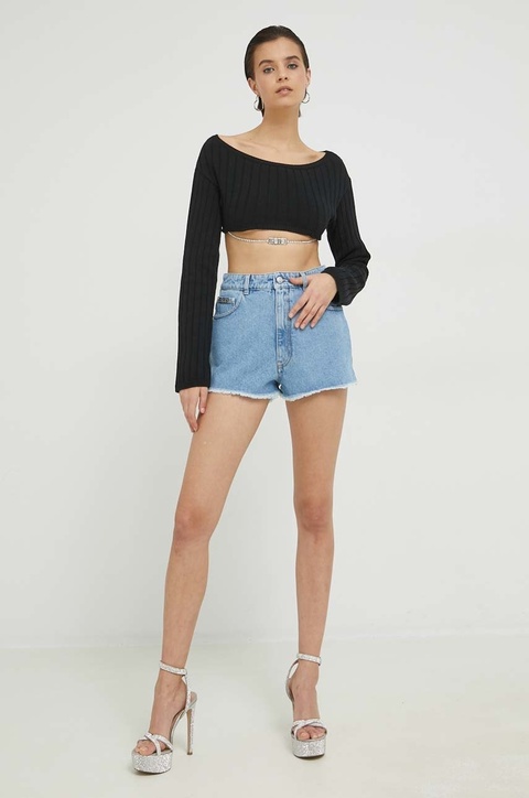 GCDS szorty damskie kolor niebieski z aplikacją high waist - zdjęcie produktu nr 1