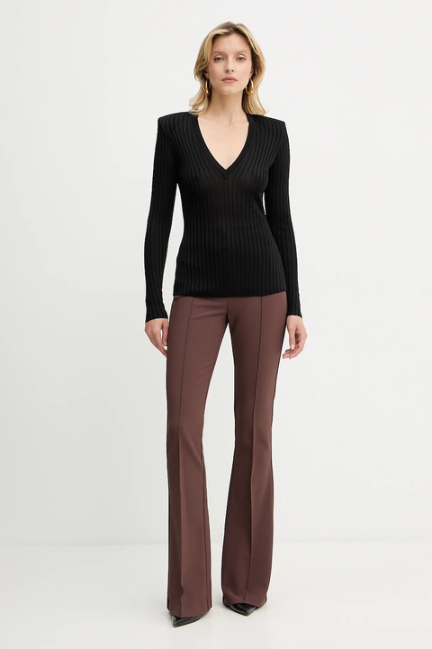Elisabetta Franchi spodnie damskie kolor brązowy dzwony high waist PA12256E2 - zdjęcie produktu nr 1