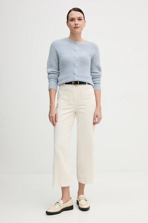 United Colors of Benetton spodnie bawełniane damskie kolor beżowy proste high waist 494BDE02I - zdjęcie produktu nr 2