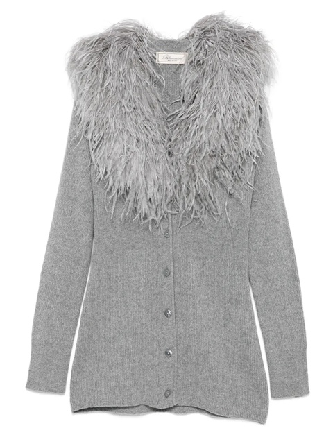 Blumarine feather-trimmed wool cardigan - Grey - zdjęcie produktu nr 1