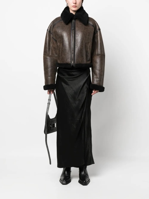 Acne Studios shearling-trim leather jacket - Brown - zdjęcie produktu nr 1