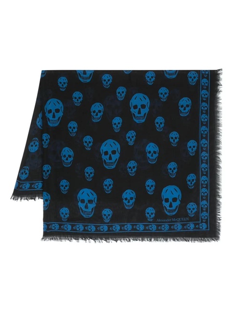 Alexander McQueen skull-print frayed scarf - Black - zdjęcie produktu nr 1
