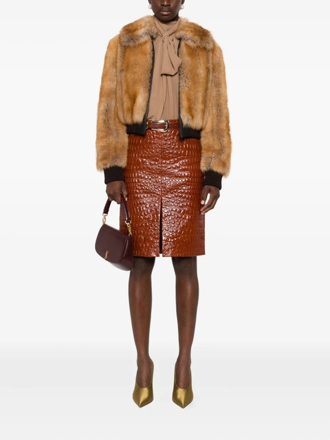 Saint Laurent embossed-leather short skirt - Brown - zdjęcie produktu nr 1