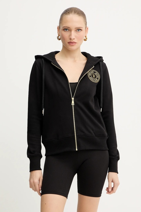 Versace Jeans Couture bluza bawełniana damska kolor czarny z kapturem gładka 79HAIT00 CF01T - zdjęcie produktu nr 1
