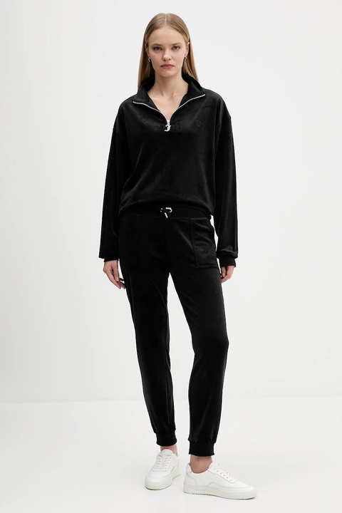Juicy Couture bluza welurowa damska kolor czarny gładka JCBAS224810 - zdjęcie produktu nr 1