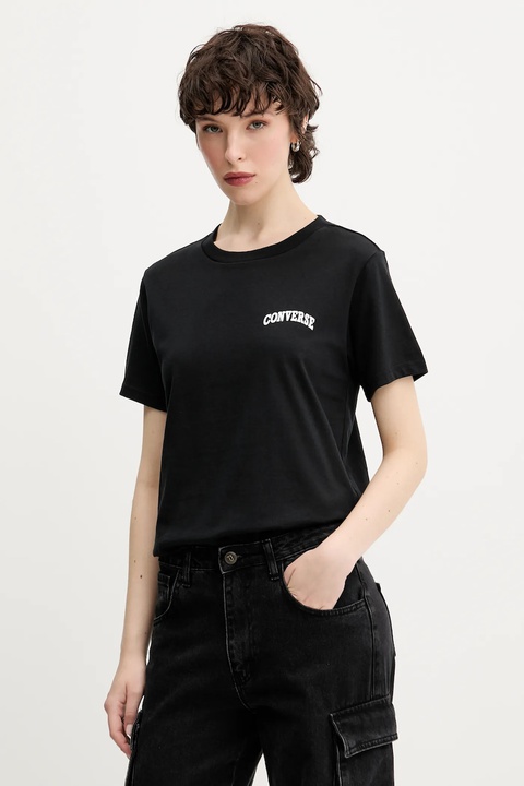 Converse t-shirt bawełniany damski kolor czarny 10028336-A03 - zdjęcie produktu nr 1