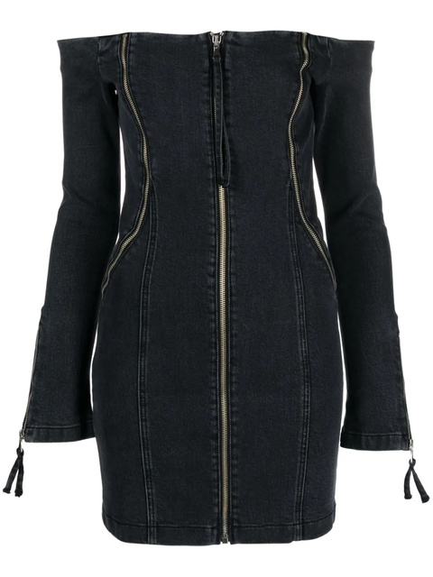 Blumarine off-shoulder zip-up denim dress - Black - zdjęcie produktu nr 1