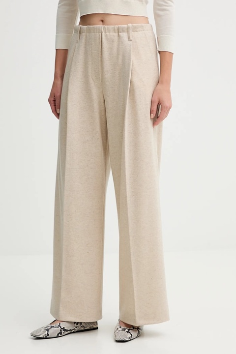 Liviana Conti spodnie z dodatkiem kaszmiru damskie kolor beżowy szerokie high waist L5WN37 - zdjęcie produktu nr 1