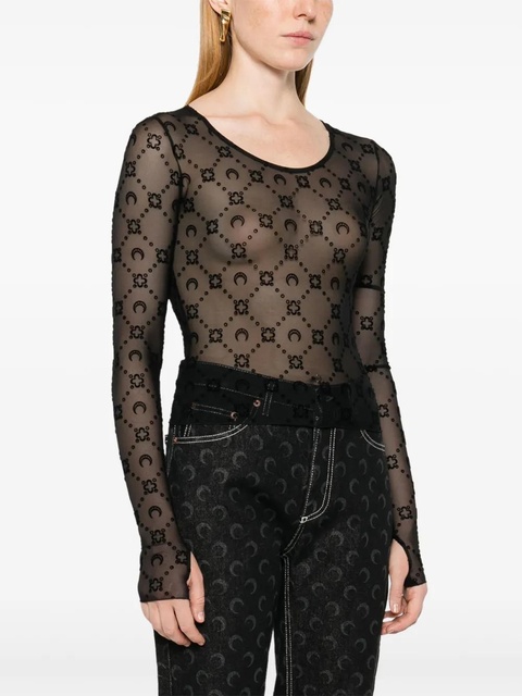 Marine Serre flocked-monogram crop top - Black - zdjęcie produktu nr 2