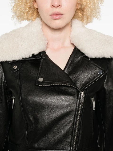 Sportmax shearling-collar leather jacket - Black - zdjęcie produktu nr 2