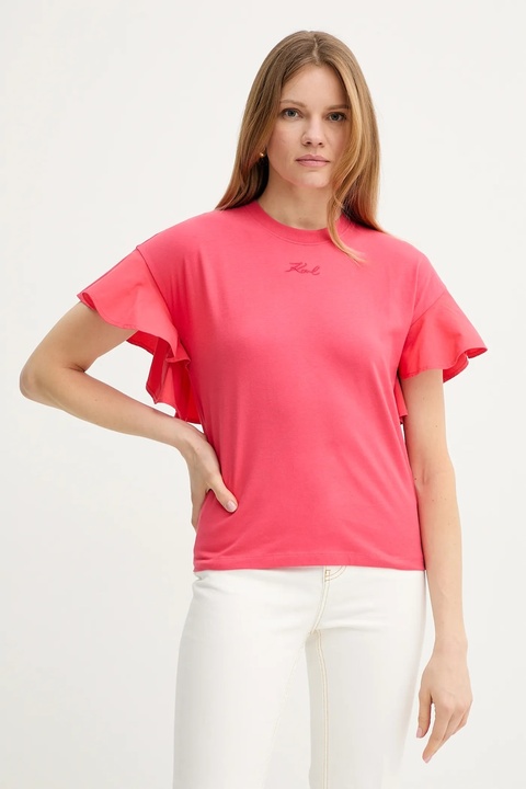 Karl Lagerfeld t-shirt bawełniany damski kolor czerwony A2W17063 - zdjęcie produktu nr 2