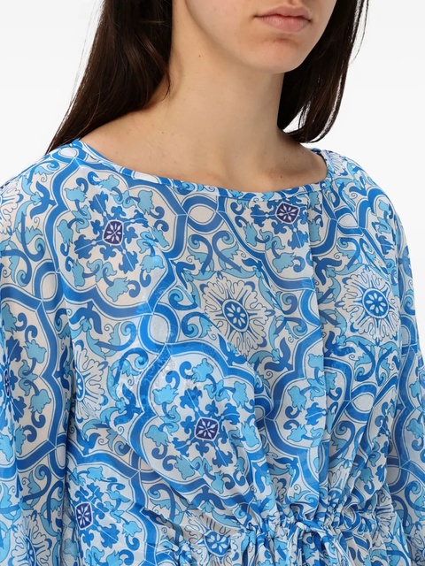 MC2 Saint Barth tile-print drawstring beach dress - Blue - zdjęcie produktu nr 2