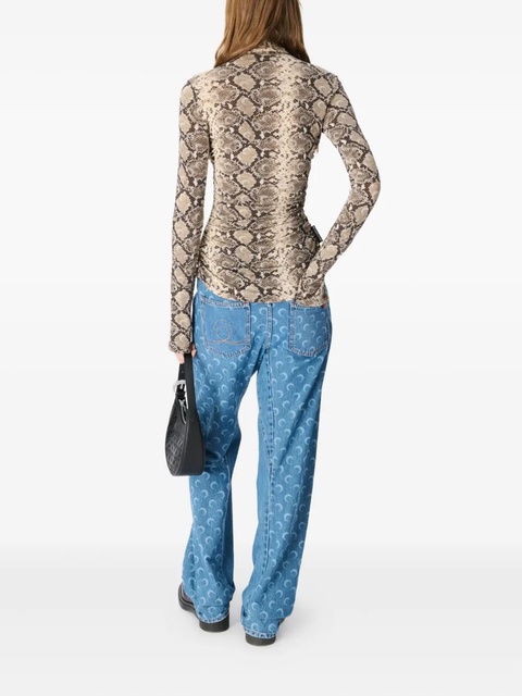 Marine Serre snakeskin-print draped shirt - Brown - zdjęcie produktu nr 2