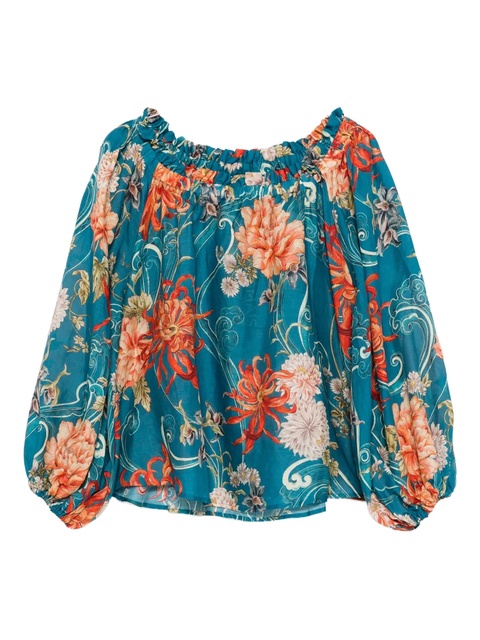 ALEMAIS floral-print off-shoulder blouse - Blue - zdjęcie produktu nr 1